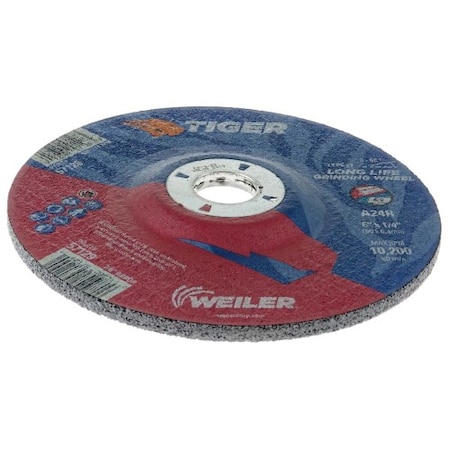 Weiler 6" x 1/4" TIGER AO Type 27 Grinding Wheel, A24R, 7/8" A.H. 57129